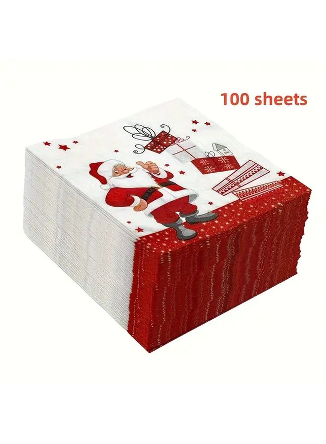 مناديل حفلة عيد الميلاد الثقيلة 100 ورقة تصميم هدايا سانتا كلوز أحمر أبيض ديكورات طاولة العطلات - Image 2